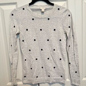 J. Crew Factory Gray Long Sleeve Cotton Teddie with Navy Polka Dots